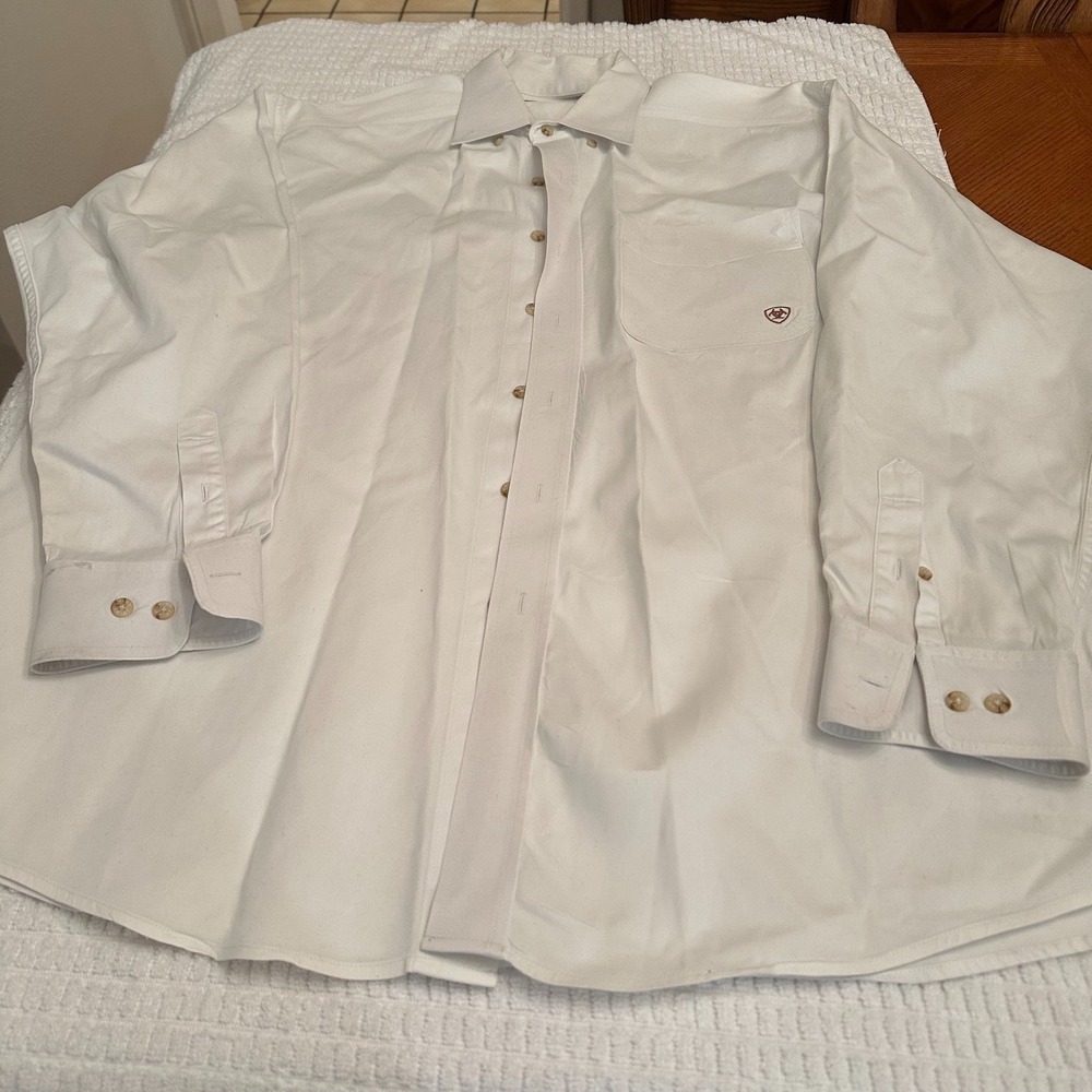 Ariat Button Down Shirt Mens White XL Cotton Long Sleeve Western Casual Logo